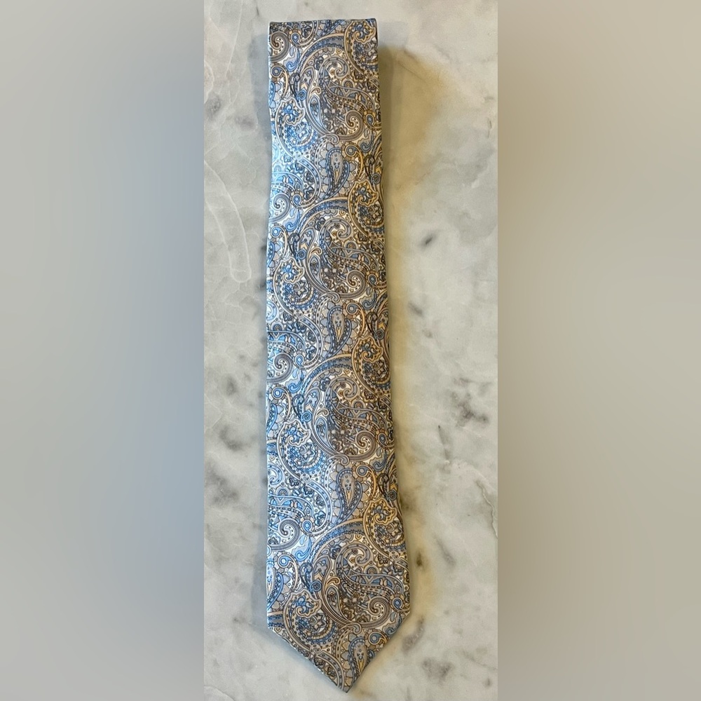 Stefano Ricci Stunning 100% Silk Tan & Light Blue Tie-Excellent Condition